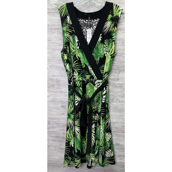 WHBM Wrap Dress 18 Womens Green Emerald Palms V Neck Sleeveless Reversible - Picture 1 of 10